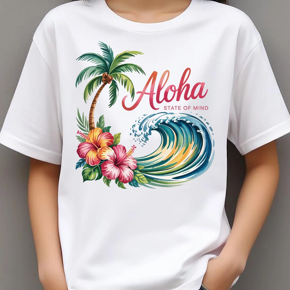 Tropical Beach Coconut Trees Waves Heat Transfer Patches For Clothes DIY A-Level Washable T-shirts Iron-on Thermal Stickers