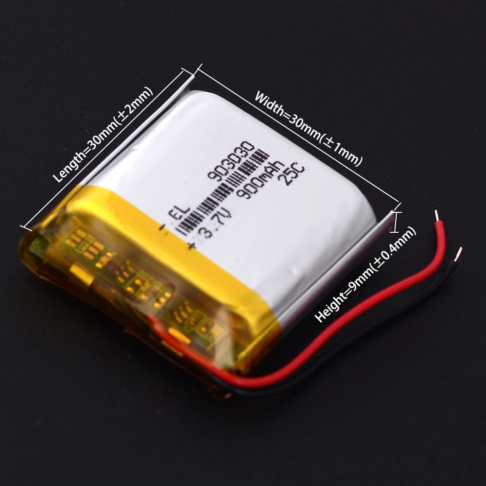 903030 3.7V 900mAh แบตเตอรี่ลิเธียมไอออนลิโพโพลิเมอร์แบบชาร์จไฟได้สำหรับผลิตภัณฑ์ดิจิทัลนำทาง GPS