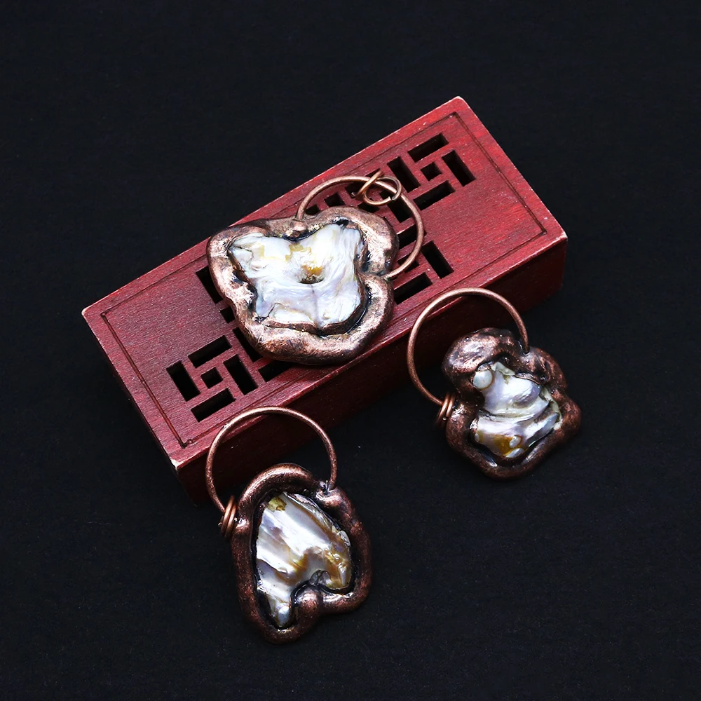 Natural Freshwater Pearl Bronze Pendant Irregular Necklace Accessories Antique Copper Pendant Vintage Copper DIY Women Jewelry image 3