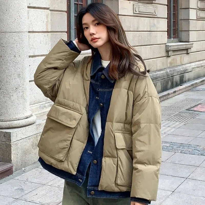 Chic Denim Patchwork Parkas Winter Women\'s Clothing Warm Design Long Sleeve Single-breasted Coats Cotton-padded Jacket Windproof