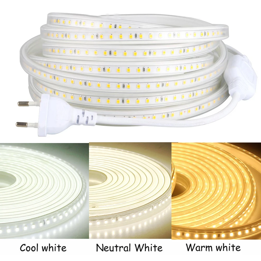 Imagem -03 - Impermeável Led Strip Light com Fita Plug-in Iluminação para Jardim Pátio Quintal Deck Garagem Cerca Conectável Lâmpada de Corda Smd2835 Ip65 220v