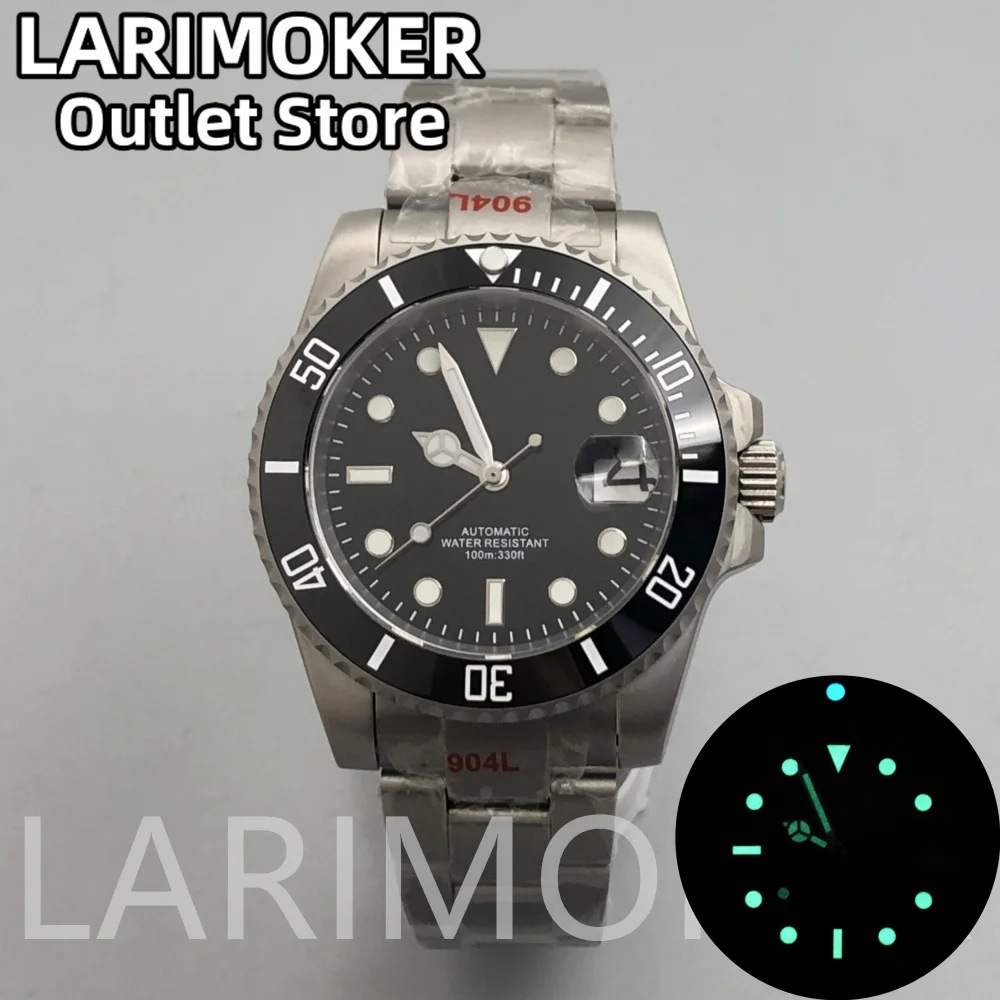 

LARIMOKER NEW 40mm Black Bule Bezel Automatic Men Watch Titanium watch strap fit NH35 PT5000 Date Luminous Sapphire Glass