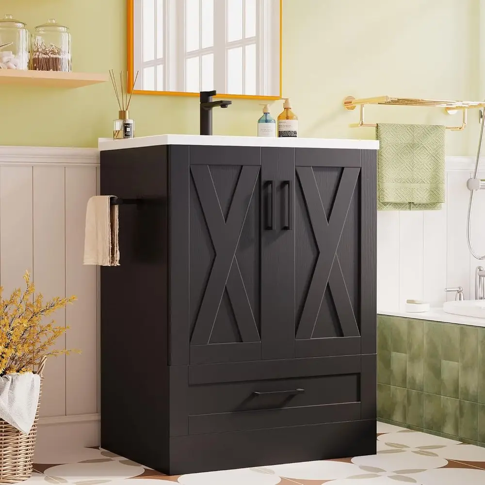 

24" Bathroom Vanity with Sink, Bathroom Storage Vanity Sink Cabinet with 2 Do＆ 1 Der Space, armhouse Wooden ree Standing Bathroo