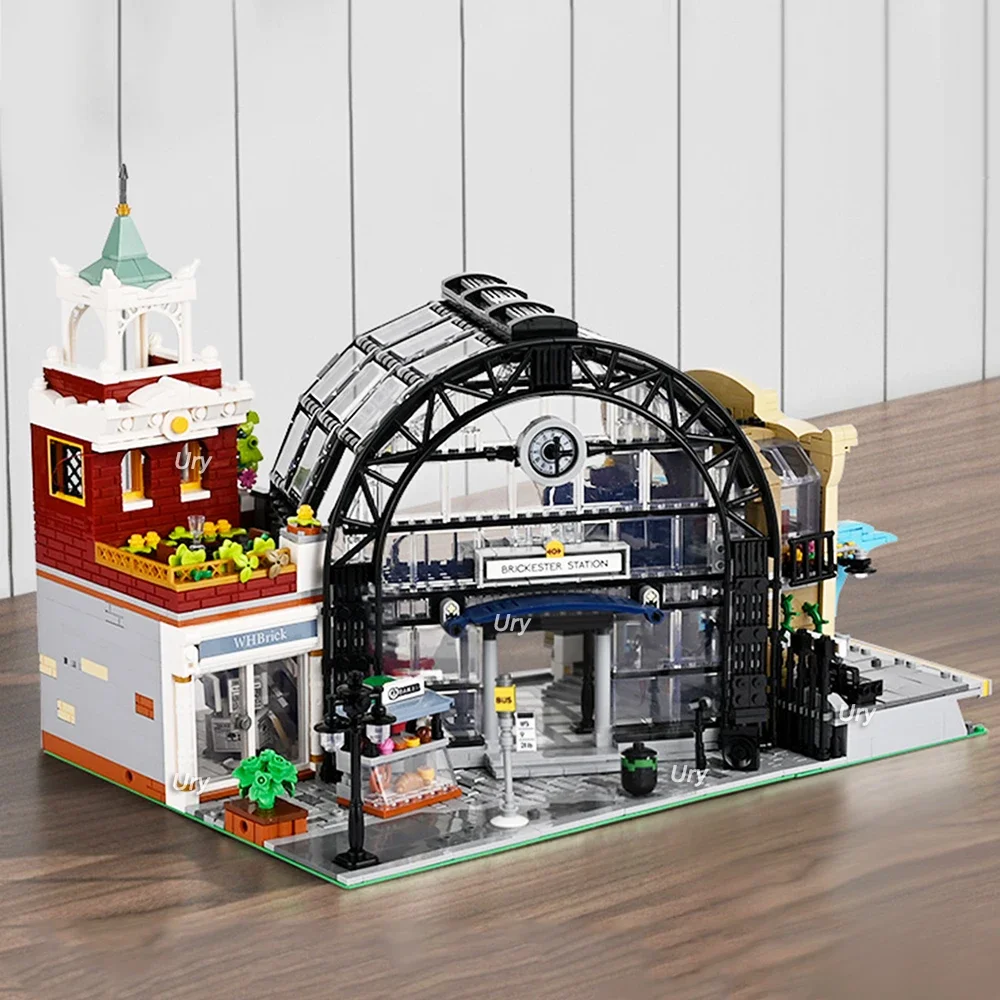 City Street View-décennie s de construction MOC 89154 pour enfants, idées de créateurs de gare, maison LED, modèle d'architecture modulaire, jouets cadeaux