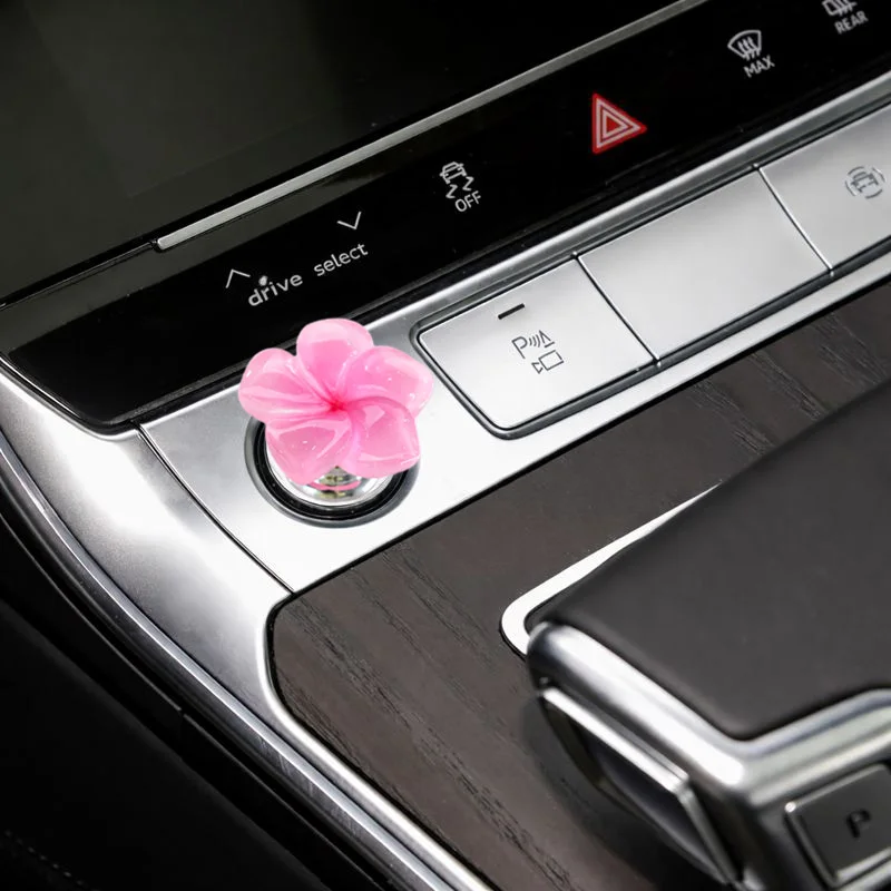 

2Pcs Plumeria Flower Car Push Start Button Cover, Cute Tropical Floral Ignition Cap, Interior Dashboard Decor (Pink/Blue/Purple)