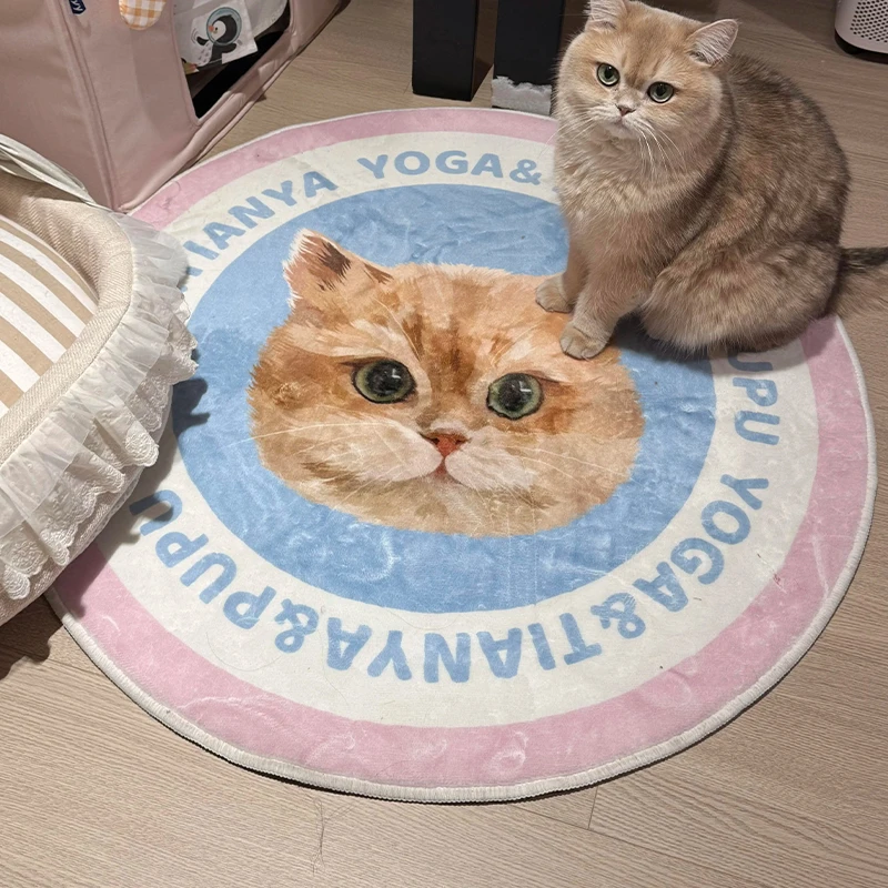Floor Mat for Living Room Large Size Soft Comfortable Faux Cashmere Carpet Cute Animal Pattern Round Rug Home Decoration Carpets
