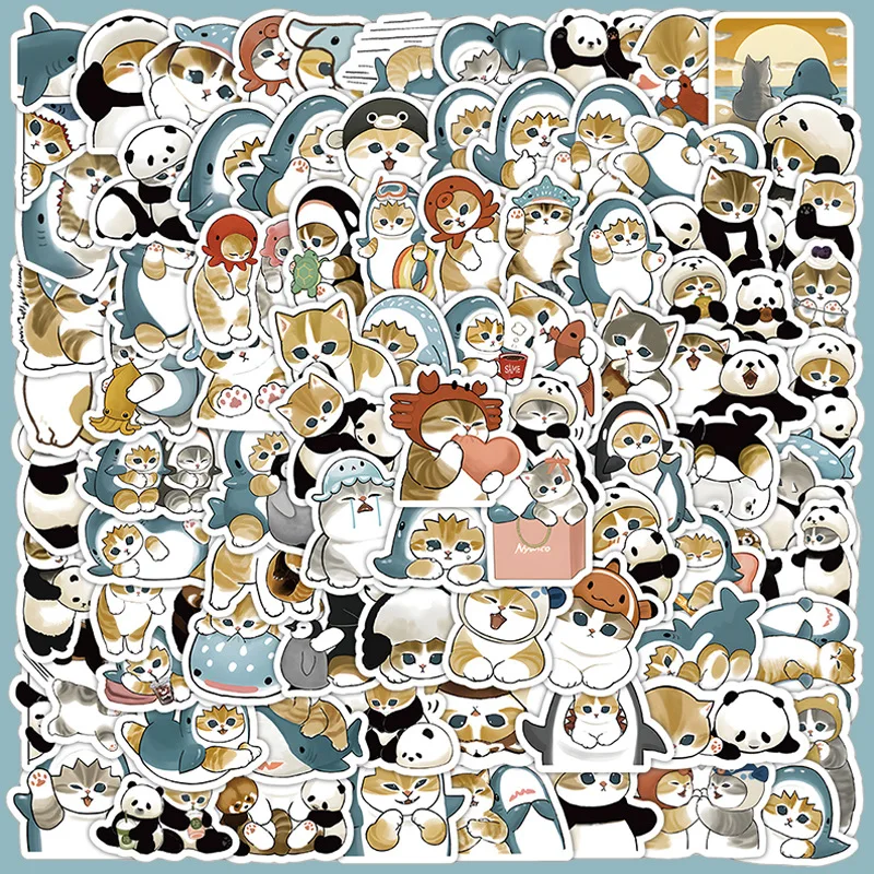 귀여운 상어 후드 고양이 스티커 데칼 장식 가방, 스크랩북 노트북 휴대폰 문구 장난감 선물, 100 개