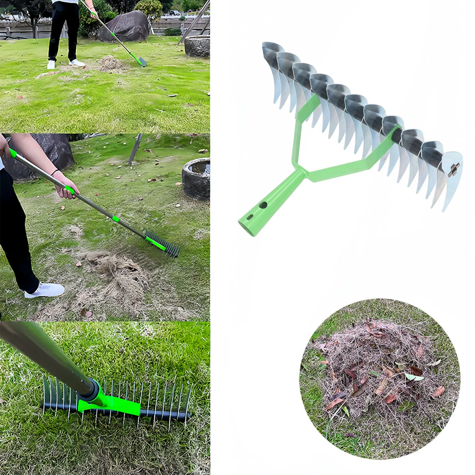Thatch Rake Stainless Steel Curved Tip Teeth Lawn Rake for Leaves Garden Supplies Stainless Steel Lawn Rake