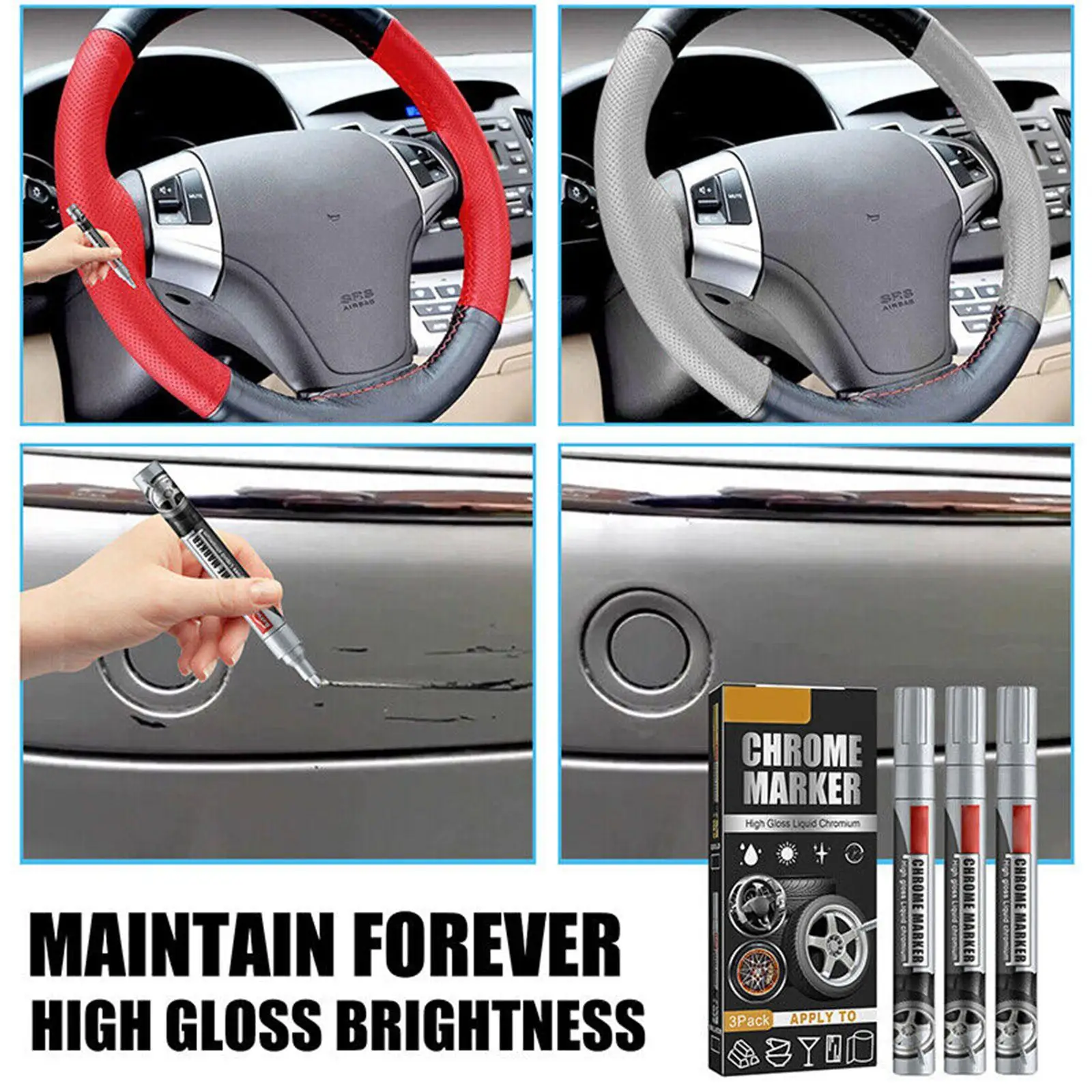 3pcs Chrome Marker Pen Permanent Marker For Car Bike Motor Tires Tyre Marker Paint Pen Rubber Tyre Marker Metallic Markers view 5