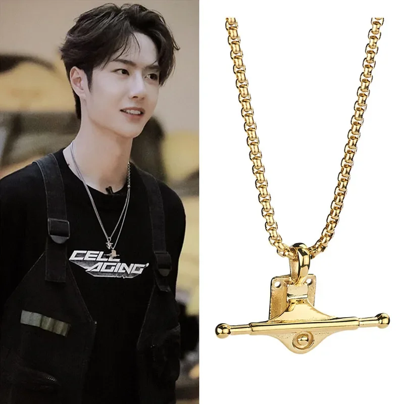 Personality Hip-Hop Men's Necklaces Skateboard Bracket Pendant for Men Boy Stainless Steel Chain Link Fashion Punk Jewelry