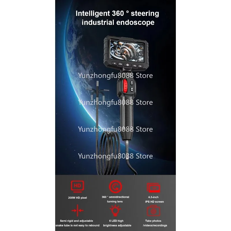 360 Degree 2MP High Definition Industrial Endoscope 3.9/6 Mm Single Lens for Automotive Pipe Inspection Sewer Camera Pipe Mirror
