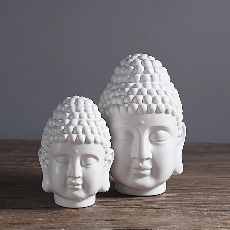 

Ceramic Buddha Head Decoration Statues Buddhism Sculpture Decoration Zen Collection for Home and Office Decoration(Matte White))