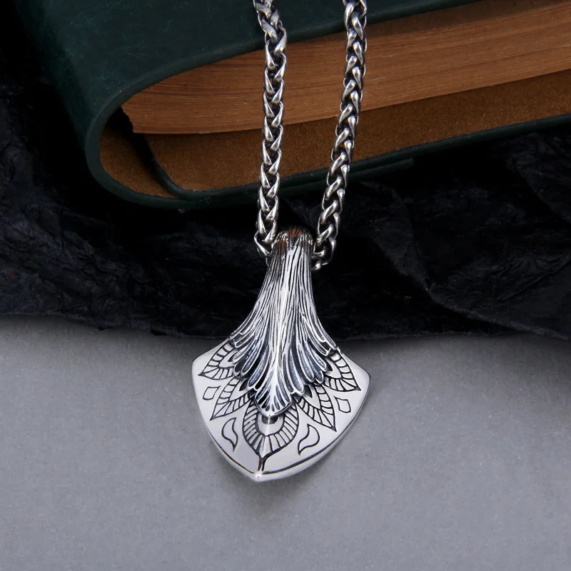 New in silver 925 Unique Axe Pendant Retro Hip Hop Style Dragon Bone Chain Trendy Small trees mens Necklaces Jewelry Gifts