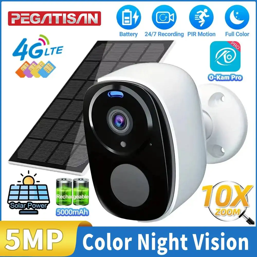 Telecamera da 5MP 4G Telecamera di sicurezza bullet alimentata a batteria wireless esterna solare Allarme di movimento PIR Visione notturna Audio bidirezionale