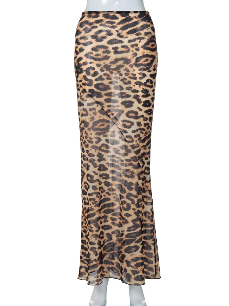 Mode Sexy Leopard Print Chiffon Fischschwanz Rock bodenlangen Halfter Kleid Strand Halb Rock Frauen Party Bademode Cover Up a3179