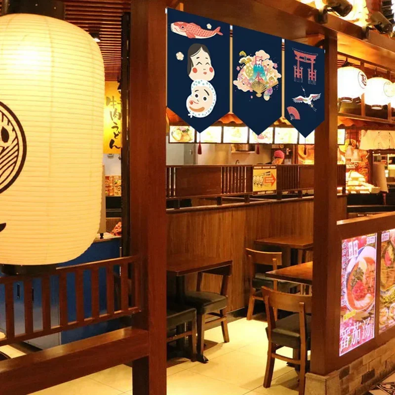 Giapponese Noren tenda corta Daruma Geisha tessuto cucina partizione Pennant Banner Tatami Izakaya Bar decorazione triangolo bandiera