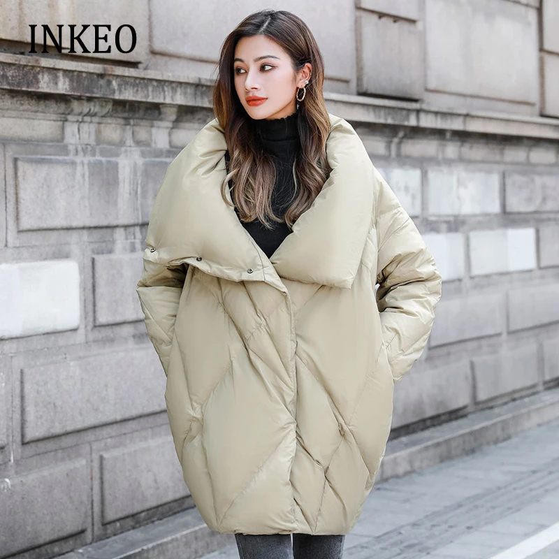 Vintage Women winter down jackets 2022 Oversized Fashion Turtleneck Warm Long puffer coat Luxury Ladies clothes Warm INKEO 2O177