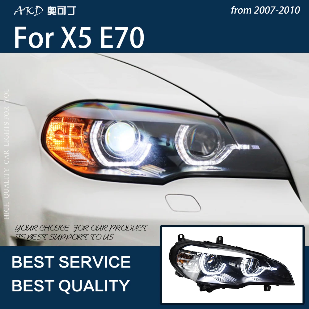 Car Lights For X5 E70 2007-2010 LED Auto Headlight Assembly Upgrade Angel Eye Projector Lens Tools Accessories Kit Facelift