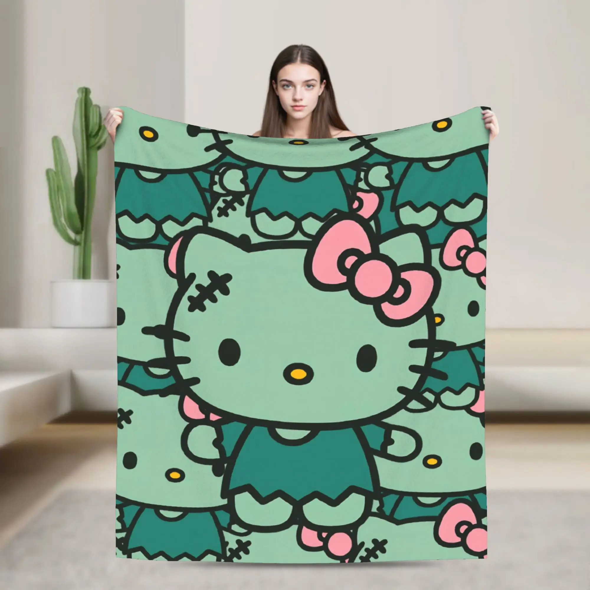 

Cute Hello Kitty Cartoon Printed Blanket For Men Women Warm Cozy Fluffy Throw Blankets for Sofa 50x60 Inches Multiple Sizes