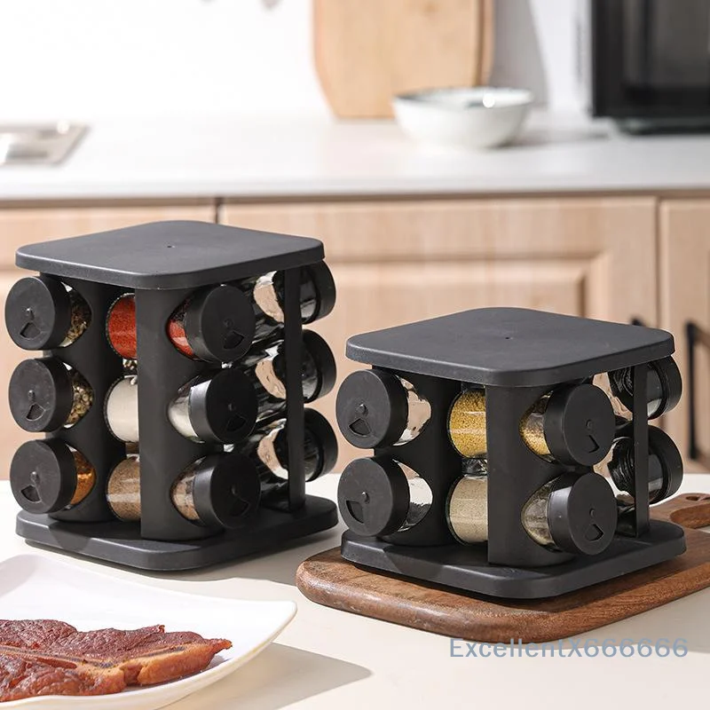 Large Capacity Rotating Spice Rack Set 9/13/17 Pcs Glass Jars Seasoning Organizer for Kitchen Pantry Counter Storage