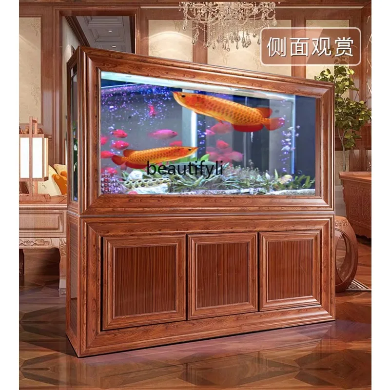 Chinese Style Redwood-like Pattern Dragon Fish Tank Screen Large Bottom Filter Ecological Automatic Filter Aquarium   H