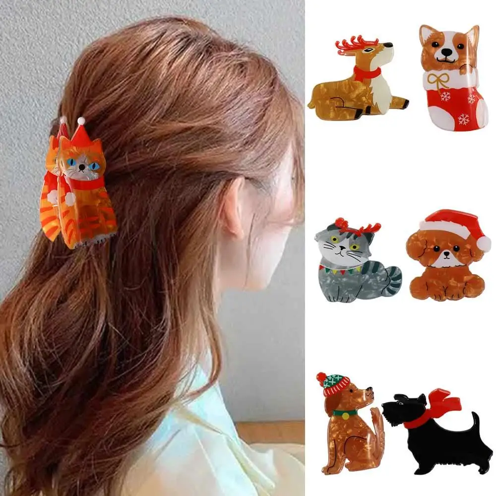 

Puppy Animal Dog Hair Claw Cartoon Grab Clip Cat Hair Clip Christmas Hat Hair Clip Festival Headdress Christmas Elk Shark Clip