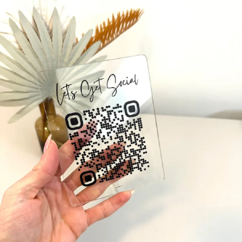 Custom Let's get social Acrylic Scan code Social Media QR Code plate For Your Business Retail Store Decor