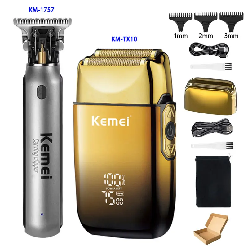 Kemei Professionele Haarkapper Haarsnijmachine 0mm Haartrimmer Oplaadbare Elektrische Scheerapparaat voor Mannen KM-TX10 KM-1757 Set