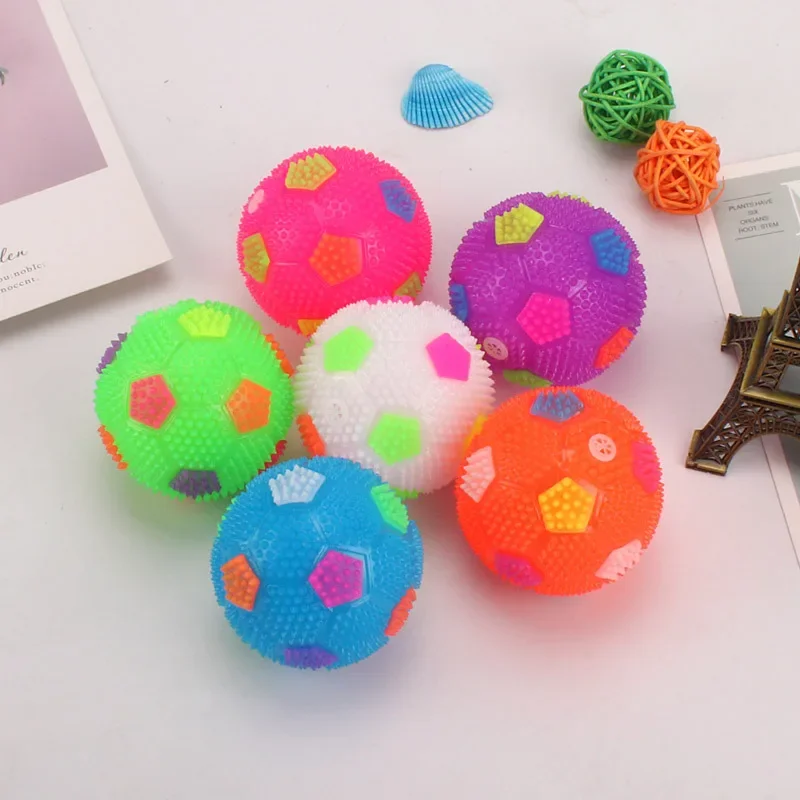 6.5cm Kid Led Football Bouncy Ball PU Will Ring Flash Massage Ball Soccer Ball Clean Teeth Dog Interactive Toys