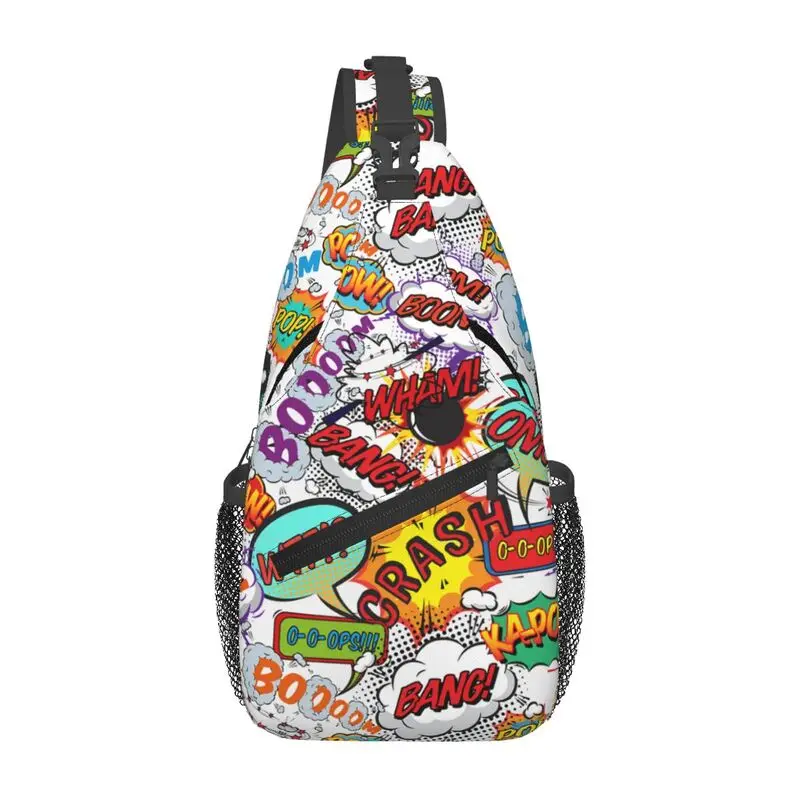 

Custom Cool Comic Book Fun Shout Outs Sling Bags for Travel Hiking Men Graffiti Design Chest Crossbody Backpack Shoulder Daypack