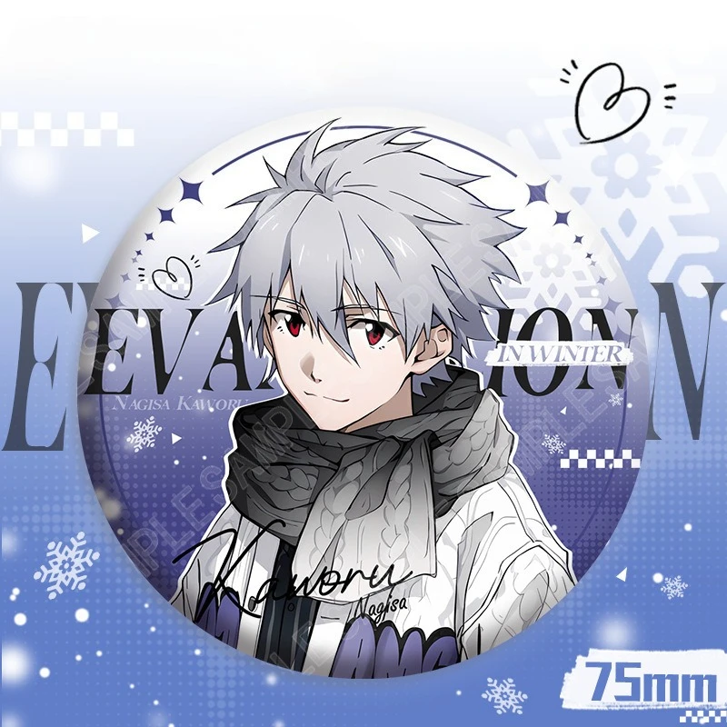 75mm 에반게리온 Tinplate 핀 라운드 배지 아스카 애니메이션 캐릭터 버튼 브로치 옷깃 배지 배낭 의류 쥬얼리 팬을위한 선물