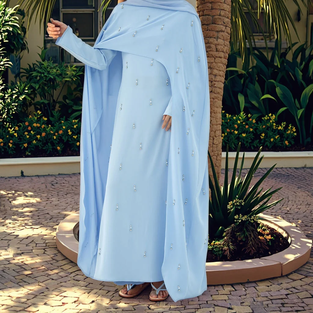 2Pcs Cape Abayas Muslim Sets for Women Diamonds Dress Turkey Kaftan Eid Djellaba Ramadan Jalabiya Kebaya Turkey Caftan Vestidos