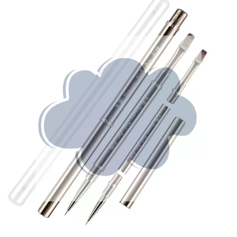 Double Head Nail Brush Metal Handle UV Gel Liner Brush Painting Drawing Pen Crystal Acrylic Nail Art Manicure Brushes Tool