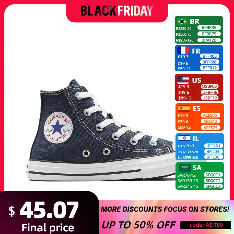 Converse Chuck Taylor All Star Men and Women Skateboarding Shoes High-top Outdoor Lightweight Vintage Sneaker Grey