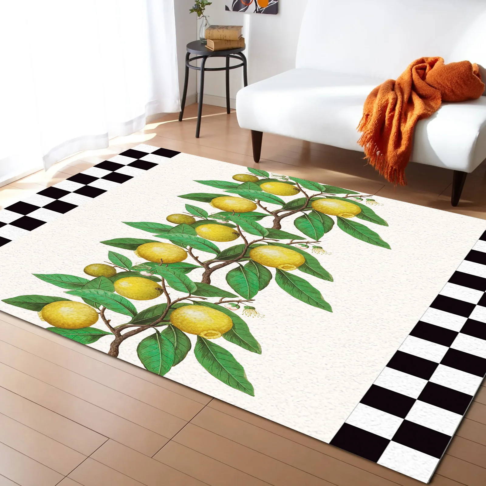 Lemon Fruit Vintage Plaid Living Room Floor Mat Children's Room Bedroom Bedside Carpet Kitchen Door Mat