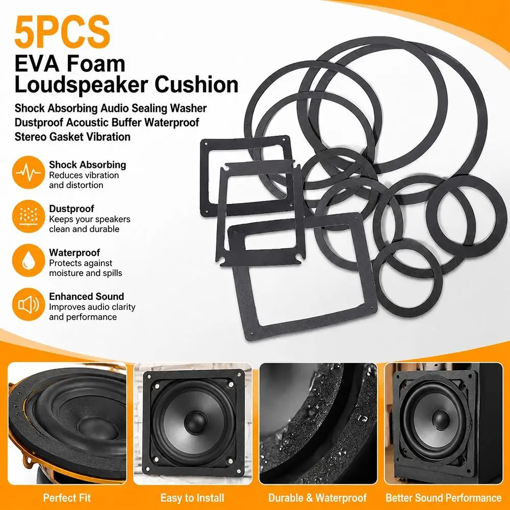 5Pcs 3/4/5/6.5/8/10 Speaker Speaker Sealing Gasket Shockproof EVA Foam EVA Speaker Gasket Dustproof Acoustic Buffer