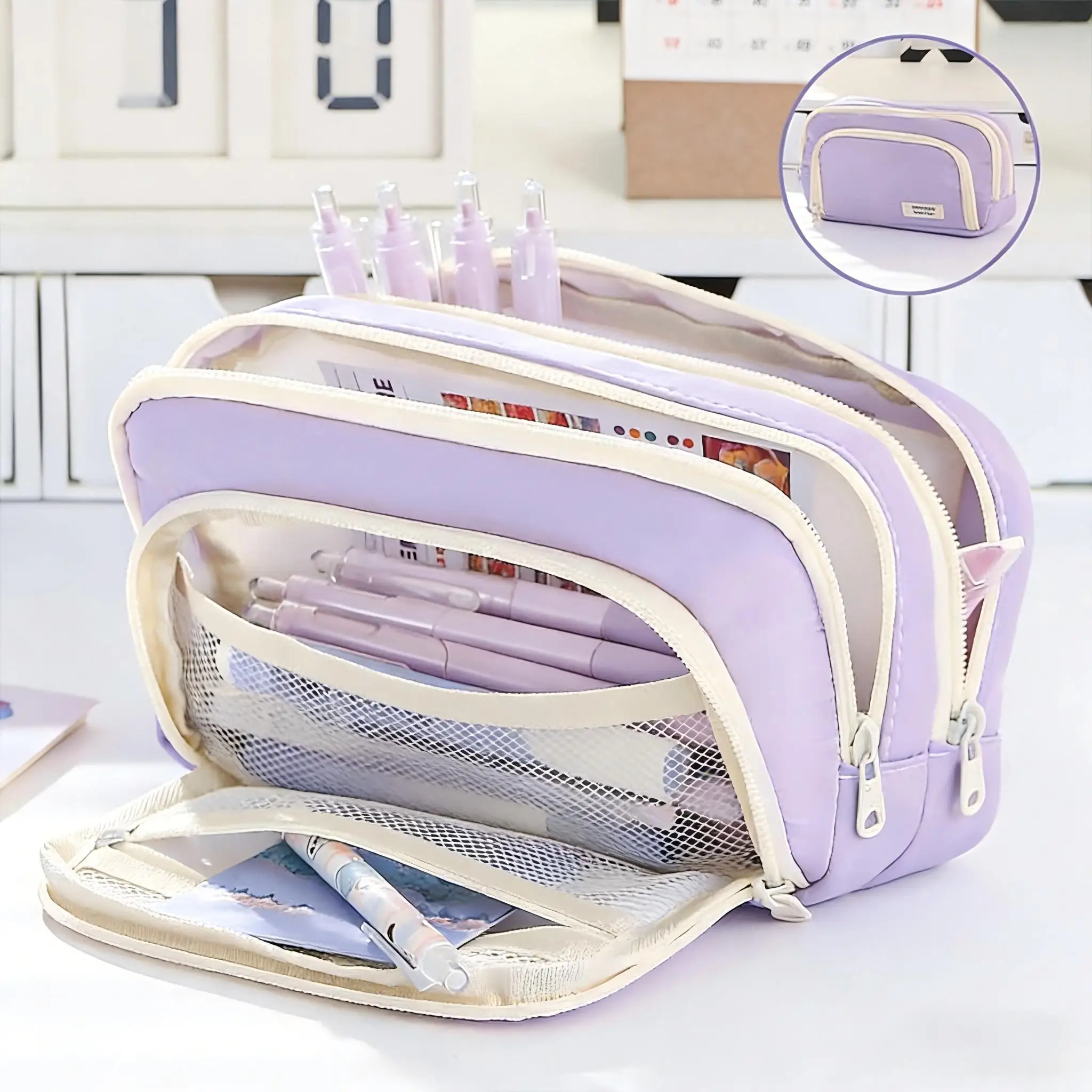 Front Opening Large Capacity Multi-layer Zipper Student Pencil Case Stationery Storage Box Beautiful and Generous