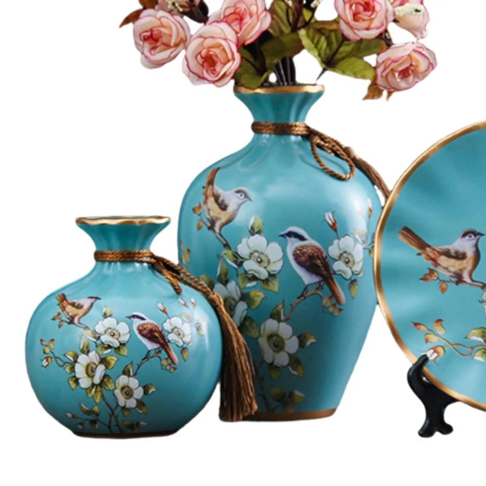 3x Ceramic Vases Stylish Plant Containers for Balcony Living Room Cabinet