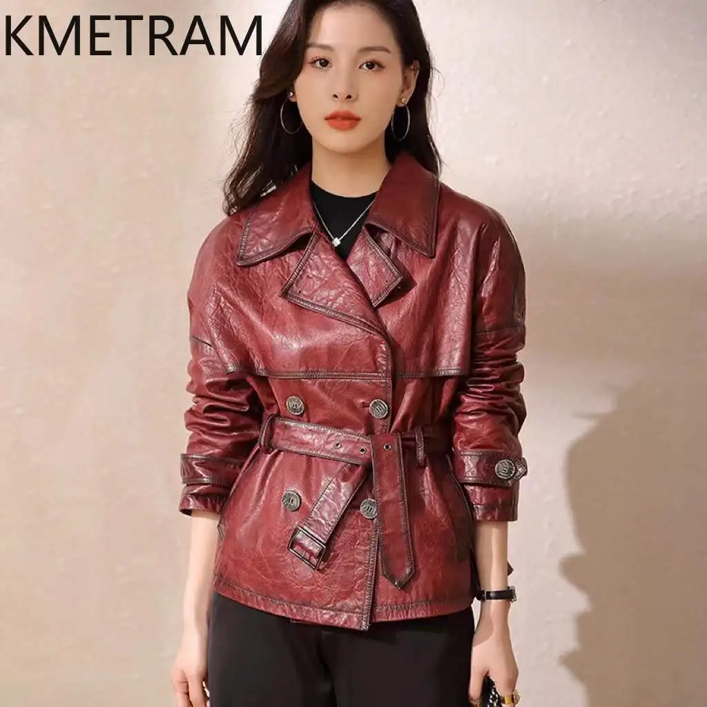 100% Natural Sheepskin Jacket Woman Burgundy Short Genuine Leather Jackets New in Outerwears Fall Clothes 2025 Women дубленка