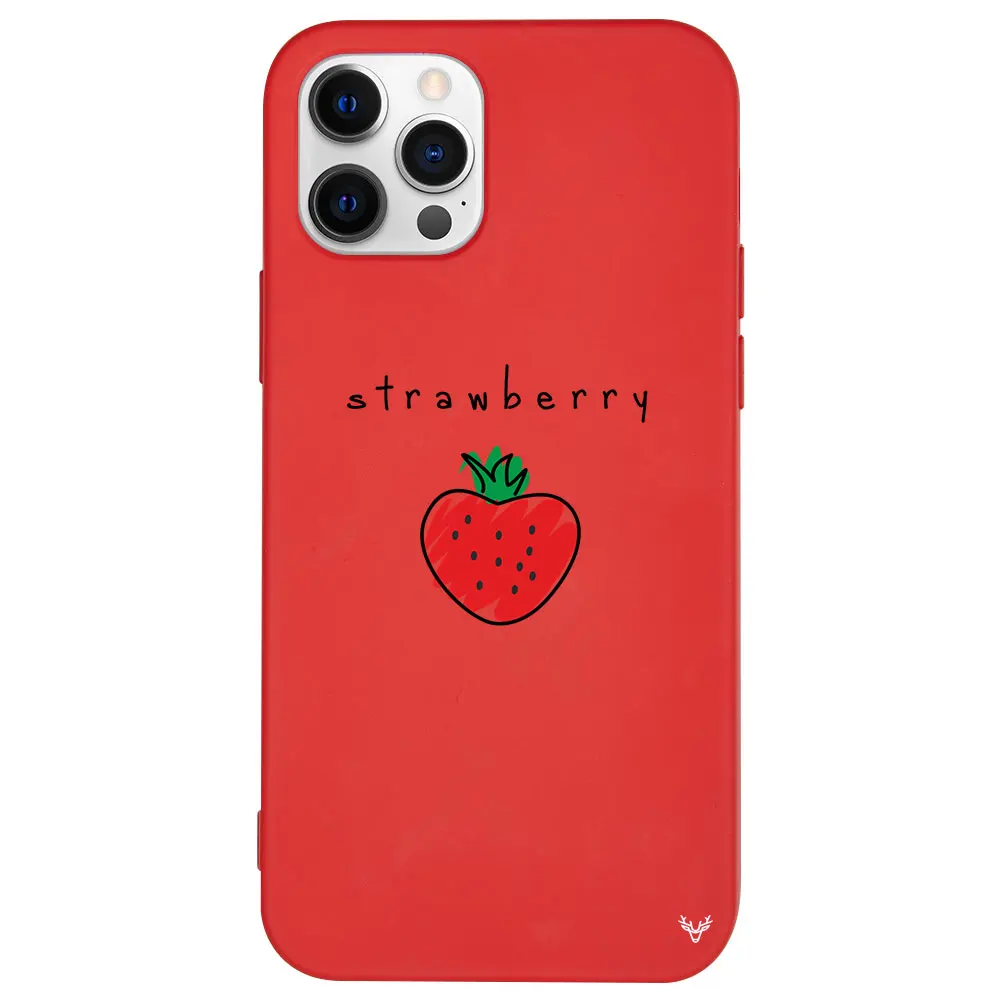 IPHONE 12 PRO MAX RED COLOR SILICONE STRAWBERRY PHONE CASE