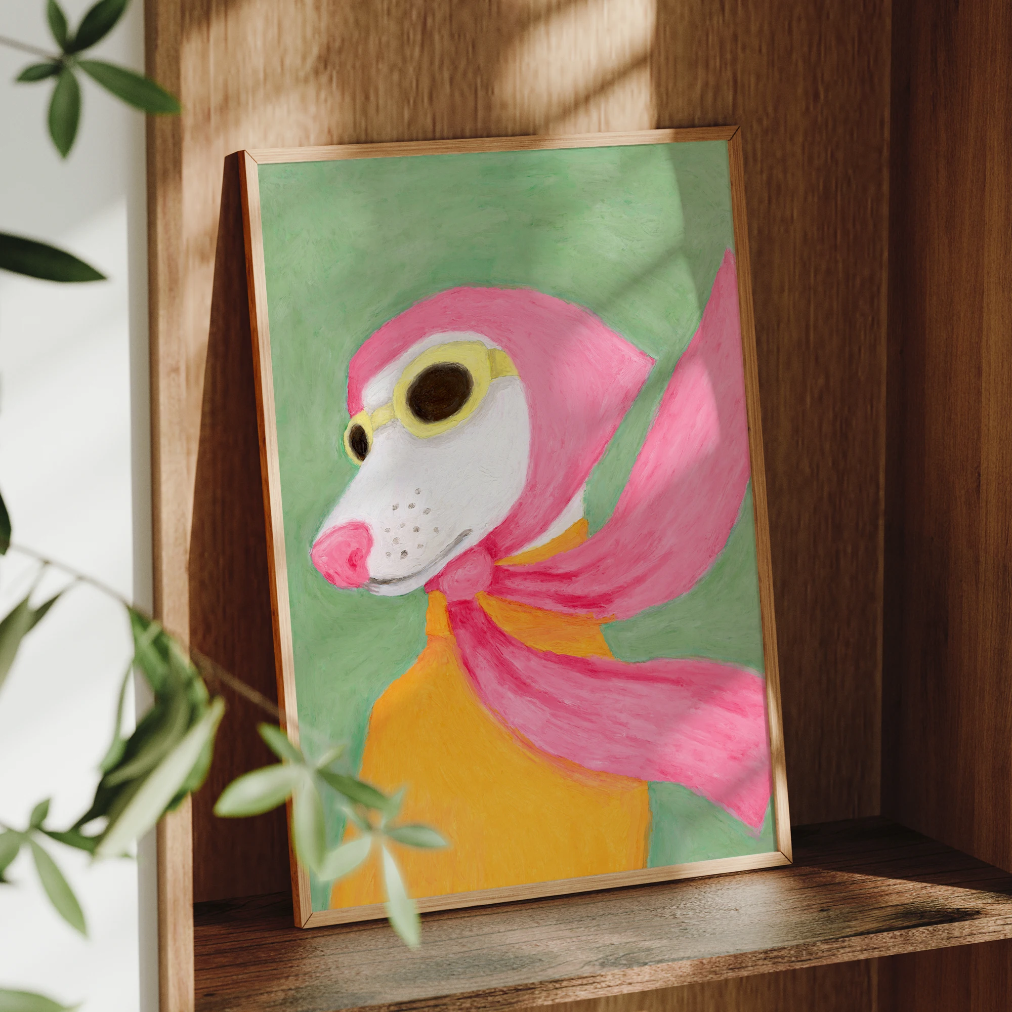 Modern Fashion Dog Funky Puppy Portrait With Pink Headscarf Wall Art Print Canvas Painting Poster Picture For Bedroom Home Decor