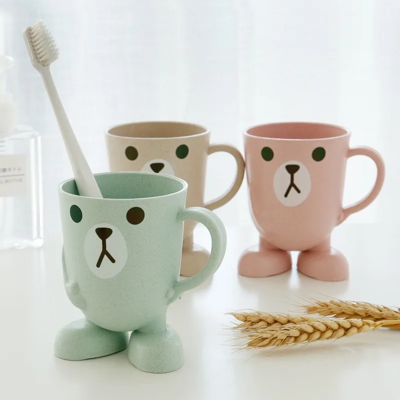 Bathroom Mouthwash Cup Wheat Straw Cartoon Animal Toothbrush Cup Portable Toothbrush Holder Bathroom Supplies