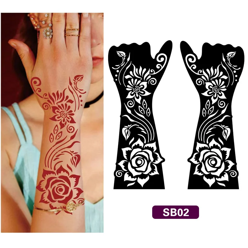 

5 шт., трафарет для татуировки на руку, индийский трафарет для татуировки хной, роза, кружевной цветок, женский DIY, тело, ноги, рука, искусство, аэрограф, живопись
