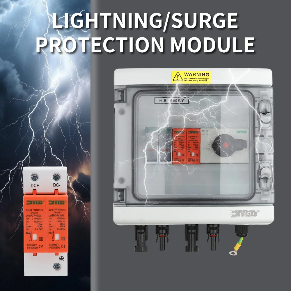 

DC 1000V 1 In 1 Out Solar PV Combiner Box Efficient Power Transfer Surge Lightning Protection Fuse IP65 Waterproof Dustproof