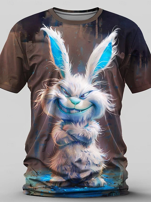 Graphic Rabbit Retro Vintage Casual Street Style Men\'s 3D Print T shirt Tee Sports Outdoor Holiday Going out T shirt Blue Brown