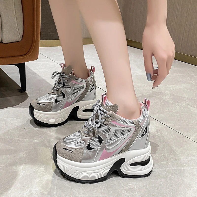 

Autumn Breathable Mesh Sneakers Thick Bottom Sports Shoes New 2024 Women Wedges Casual Chunky High Platform Sneakers 10.5CM