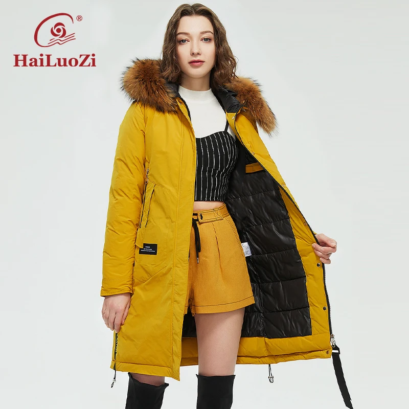 HaiLuoZi – manteau à capuche et coupe-vent pour femme, veste décontractée avec grand col en fourrure de raton laveur, Parka 89, nouvelle collection