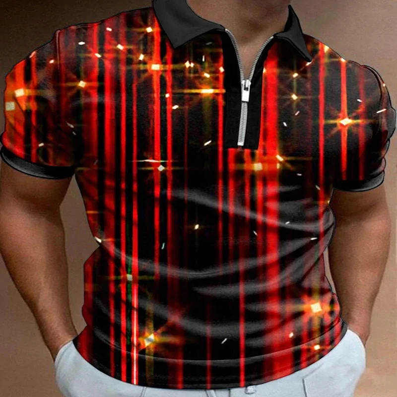 

Vintage Light Effect 3D Print Polo Zipper Short Sleeve Shirt for Men