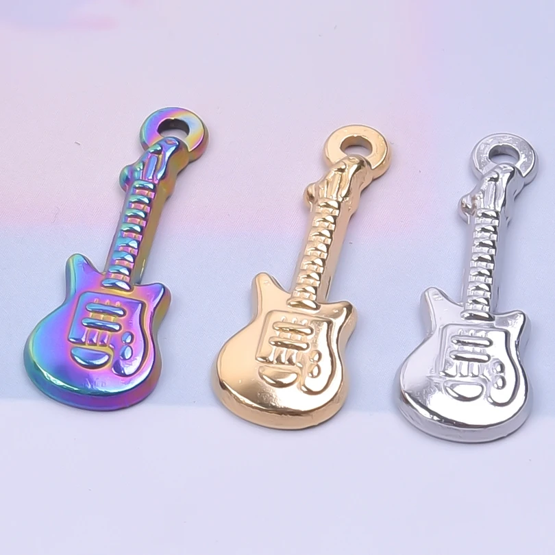 5pcs Cute Stainless Steel Guitar Charms Pendant For Jewelry Making DIY Jewelry Necklace Bracelet Findings Accessories Materials