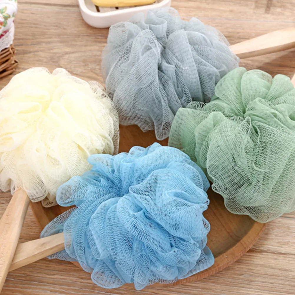 2Pcs Bath Ball Long Handle Nylon Shower Scrubber Bath Exfoliating Cleanser Stimulate Circulation Grey Green
